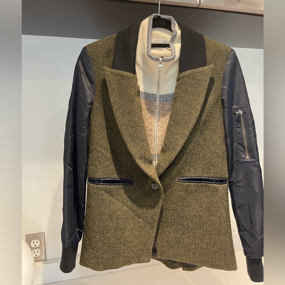 $795 RARE Veronica Beard wisteria media Herringbone woolNylon Dickey Jacket sz 4